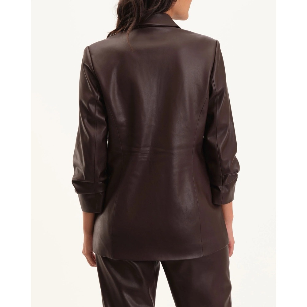 T-Tahari Vegan Leather Ruched Sleeve Blazer Size 14 - Picture 5 of 15